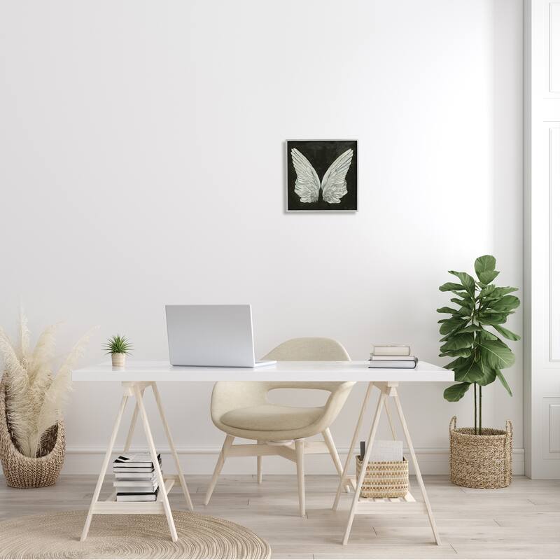 Stupell Off-White Angel Wings White Feathers over Black Framed Wall Art - Grey