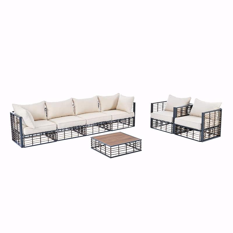 Modern Minimalist 7-Piece Metal Patio Sectional Sofa Set