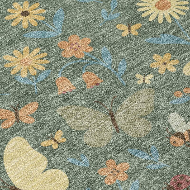 Machine Washable Indoor/ Outdoor Whimsy Butterfly Chantille Rug