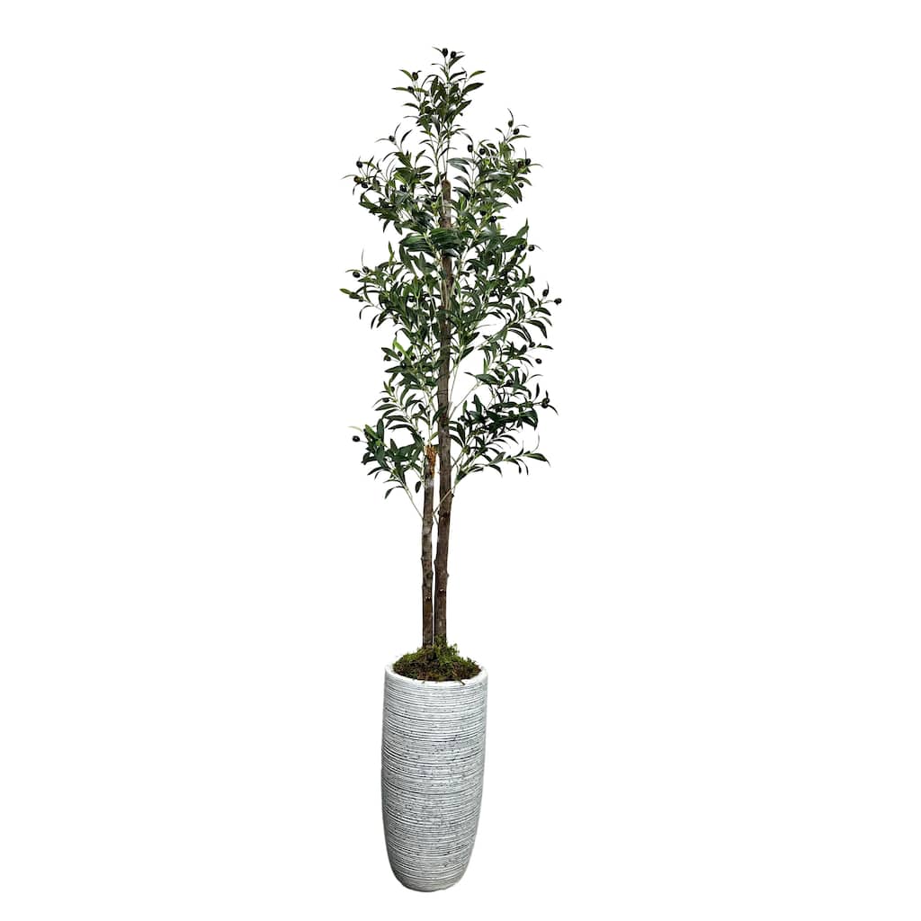 Handmade 6' Artificial Modern Olive Tree in Designer Grey Ribbed Fiberglass Planter - Cypress & Alabaster - Home Décor - Green