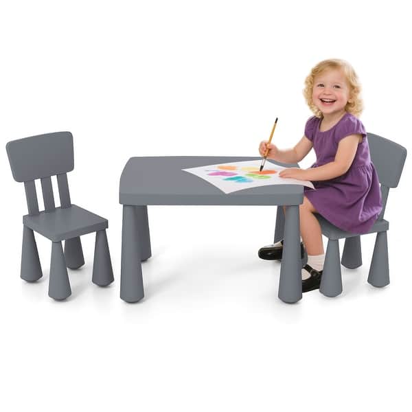 slide 2 of 10, Gymax Kids Table & 2 Chairs Set Toddler Activity Play Dining Study Grey