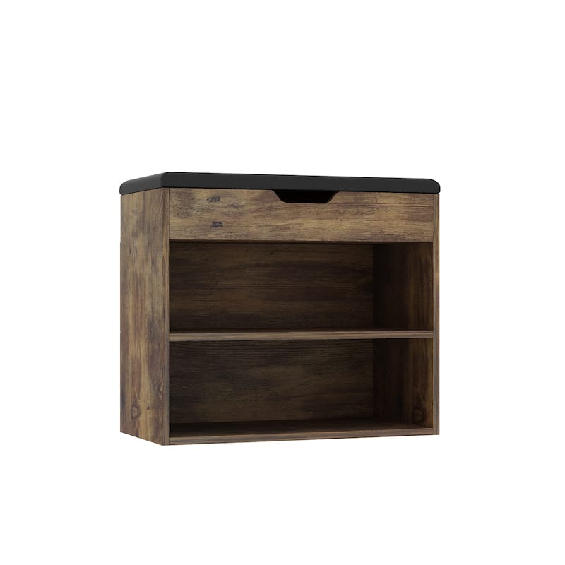 24" Rustic Entryway Shoe Storage Bench Open Shelf (6 Pairs) Shoe Storage Cabinet