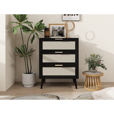 Rattan 3-Drawer Cabinet with Moisture-Proof Finish & Anti-Tipping Device for Safe Storage