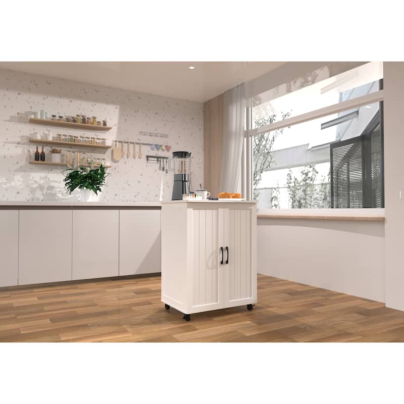 Homy Casa Kitchen Island Cart with Storage, Wheels Barn Door, White