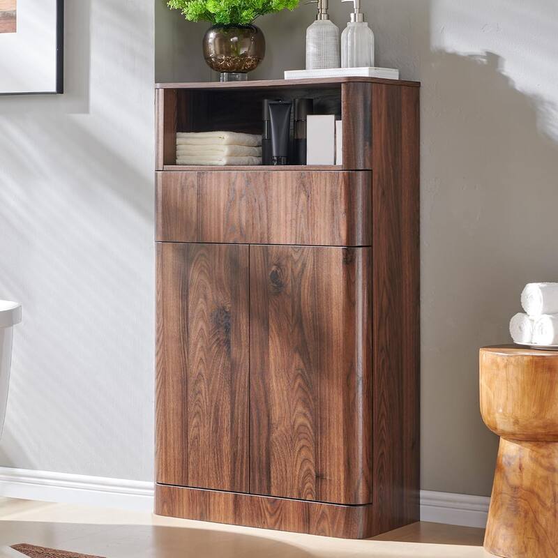 24" Modern Bathroom Storage Cabinet, Wide Cabinet For Living Room - Brown