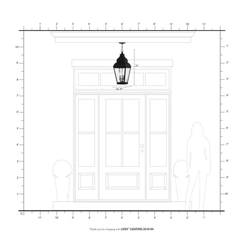 Livex Lighting 3-light Black Outdoor Chain Lantern, 2610-04 - 10" SQ X 25" H