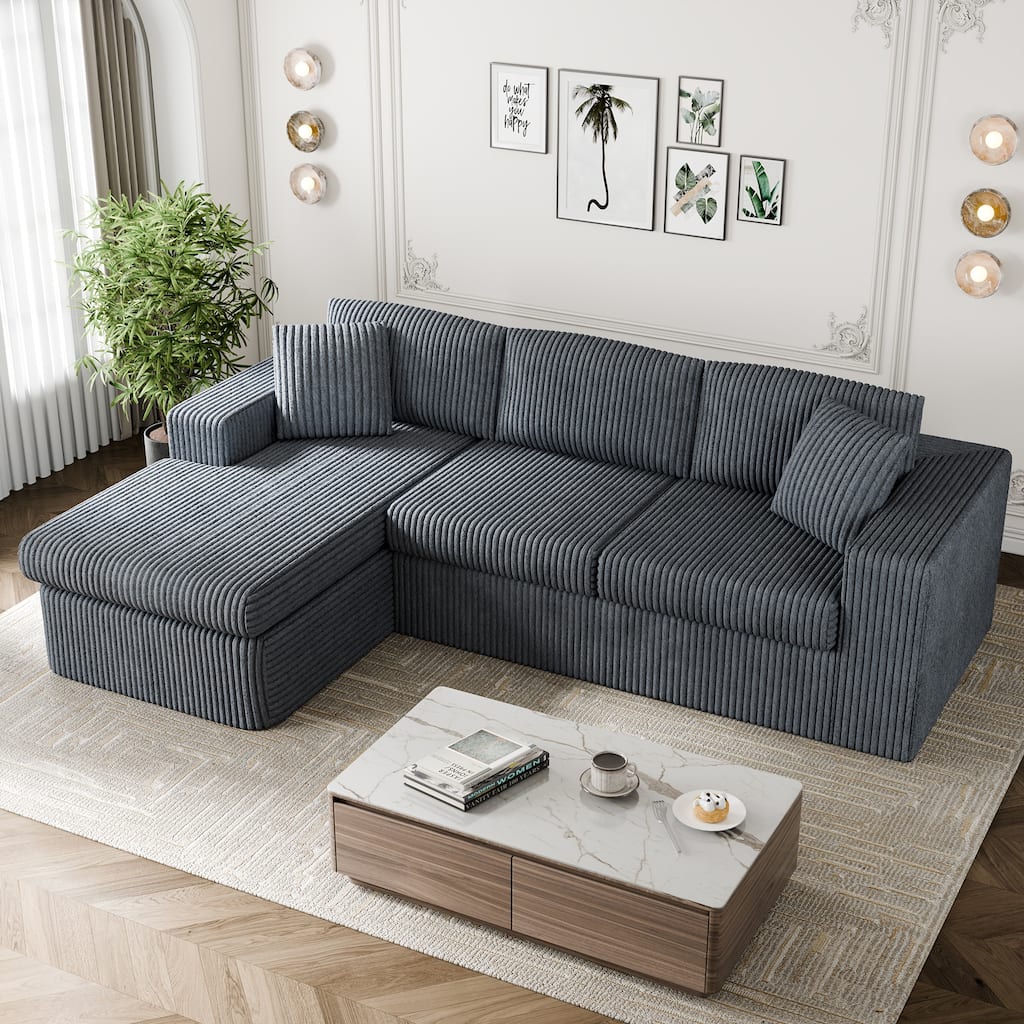 104" Corduroy Modular Compression Sectional Sofa