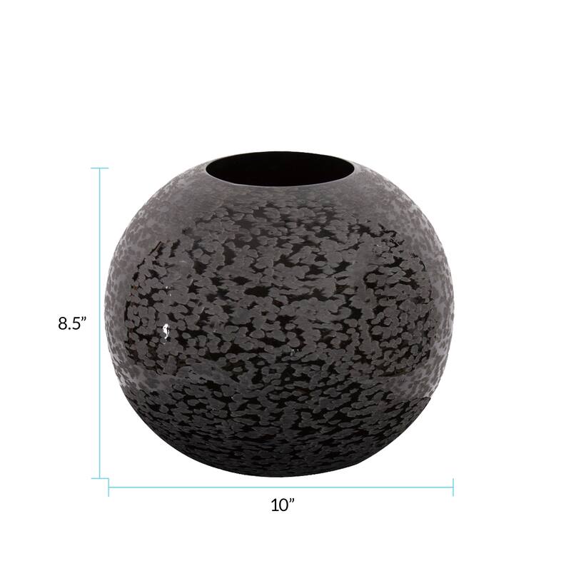 Allan Andrews Chiseled Texture Black Iron Globe Vase, Small - 8H x 10W x 10D