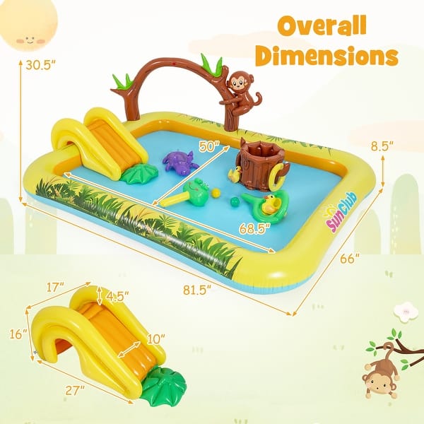 Gymax Inflatable Play Pool Center w/Water Slide Monkey & Tree Stump - Multi-colored