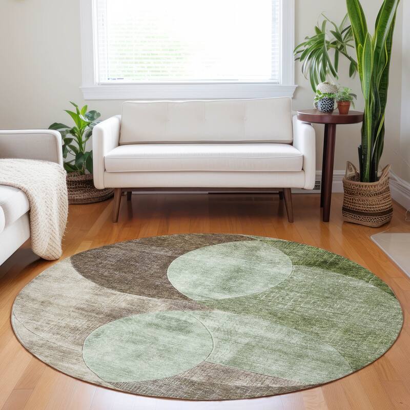 Machine Washable Indoor/ Outdoor Contemporary Deco Chantille Rug - Aloe - 8' x 8'