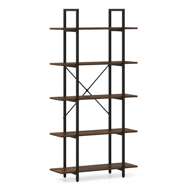 Costway 1/2 PCS 5-Tier Bookshelf 62" Tall Vintage Industrial Bookcase - Rustic Brown + Black