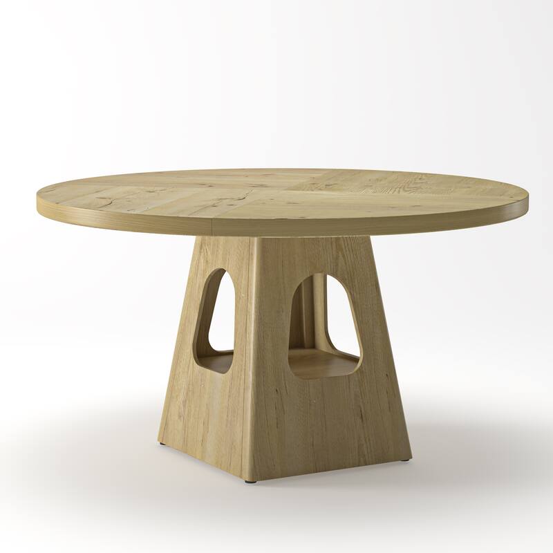 47" Round Farmhouse Dining Table with Storage Base & Wooden Tabletop for 4-6