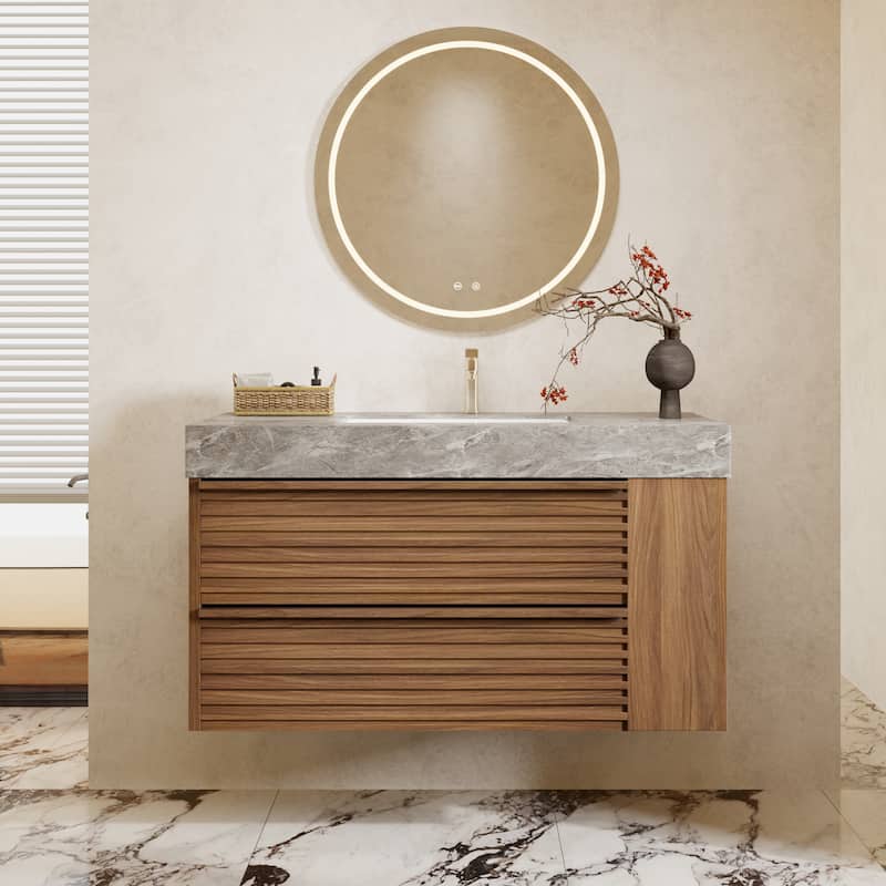 Modern 36" Bathroom Vanities, Sintered Stone Tabletop, Sold wood Cabinets, 2 Drawers& 2 Adjustable Shelves, Not Assembled Need
