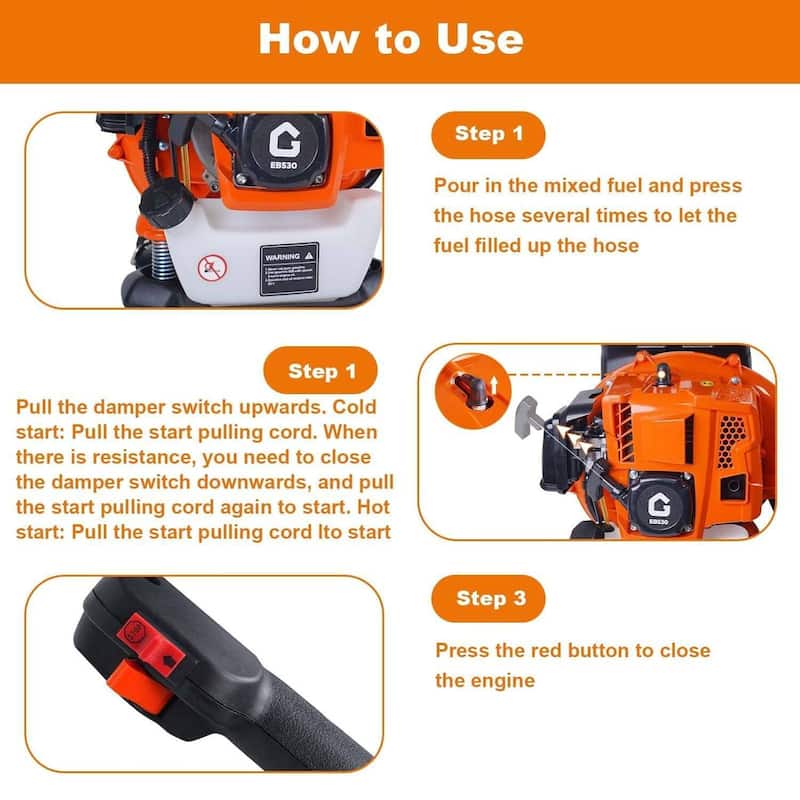 Backpack Durable Gas Powered Leaf Blower 2.2 HP 52cc 2-Cycle 780 CFM 270 MPH - N/A