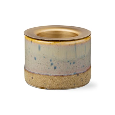 Glazed Khaki Stoneware Tealight Taper Tealight Candle Holder, 2.5L x 2.5W x 1.95H inches