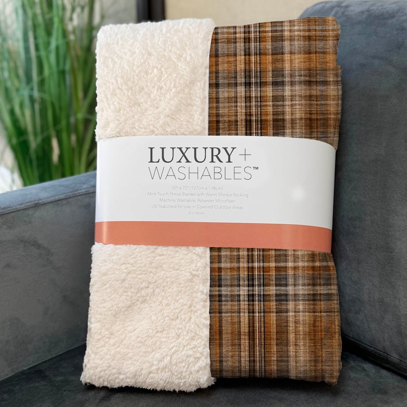 Premium Machine Washable Plaid Sherpa Throw Blanket