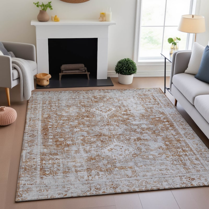 Premium Washable Super Soft Vintage Traditional Mayfield Rug - Terracotta - 9' x 12'