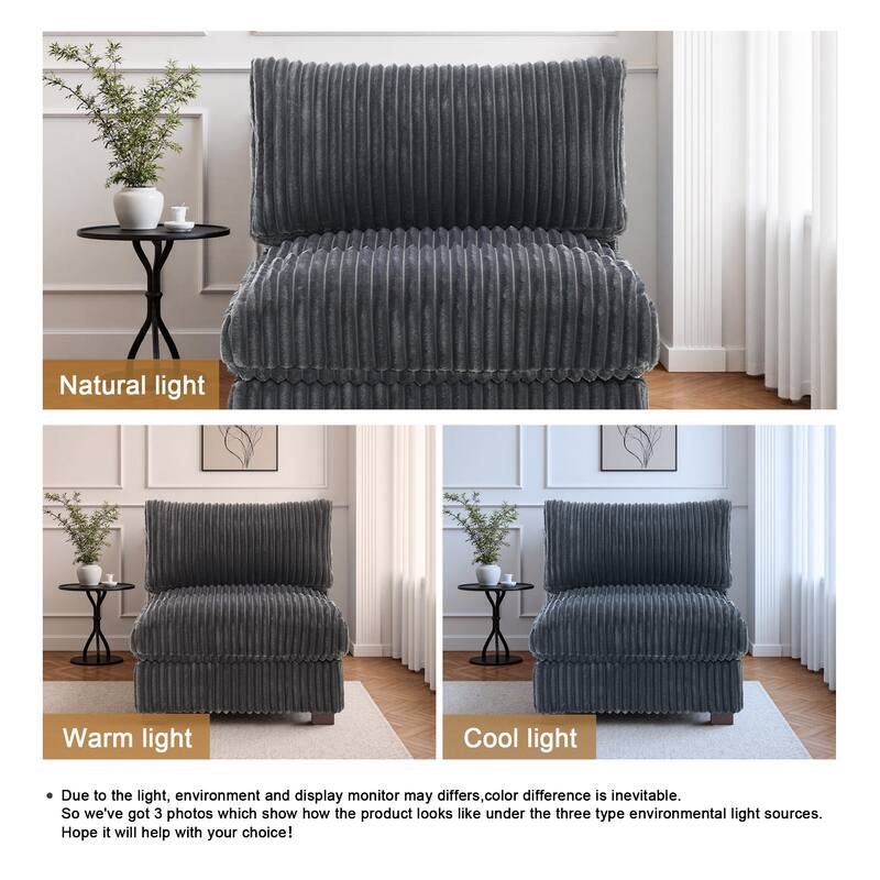 33" W Plush Corduroy Armless Chair Sectional Module with Pillows