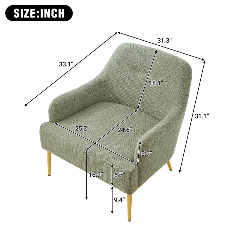 Modern Accent Chair Upholstered Armchair Single Sofa Chair with Curved Backrest and Gold Metal Legs for Living Room