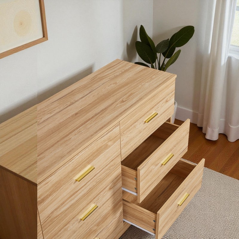 Modern 9-Drawer Dresser Wide Bedroom Chest Engineered Wood Storage Cabinet with Golden Handles and Ample Space