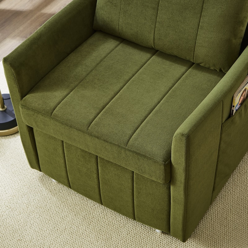 Chenille Convertible Sleeper Sofa Chair with 5-Position Backrest, Storage Basket and 440lb Capacity