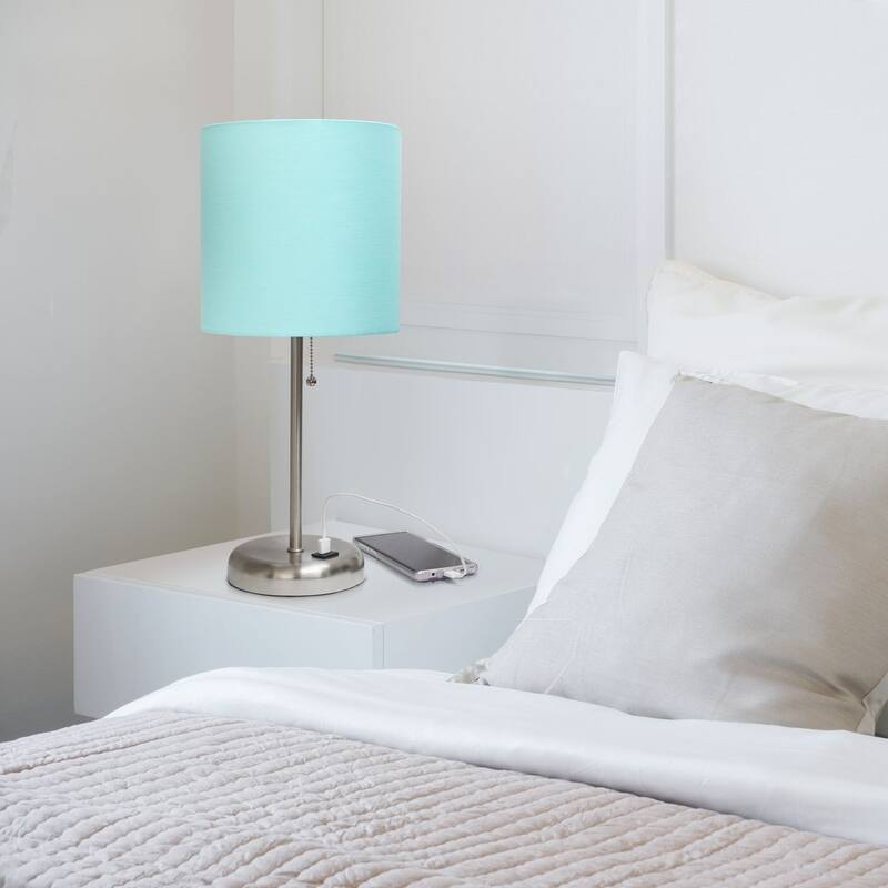 White Stick Lamp with USB charging port and Fabric Shade