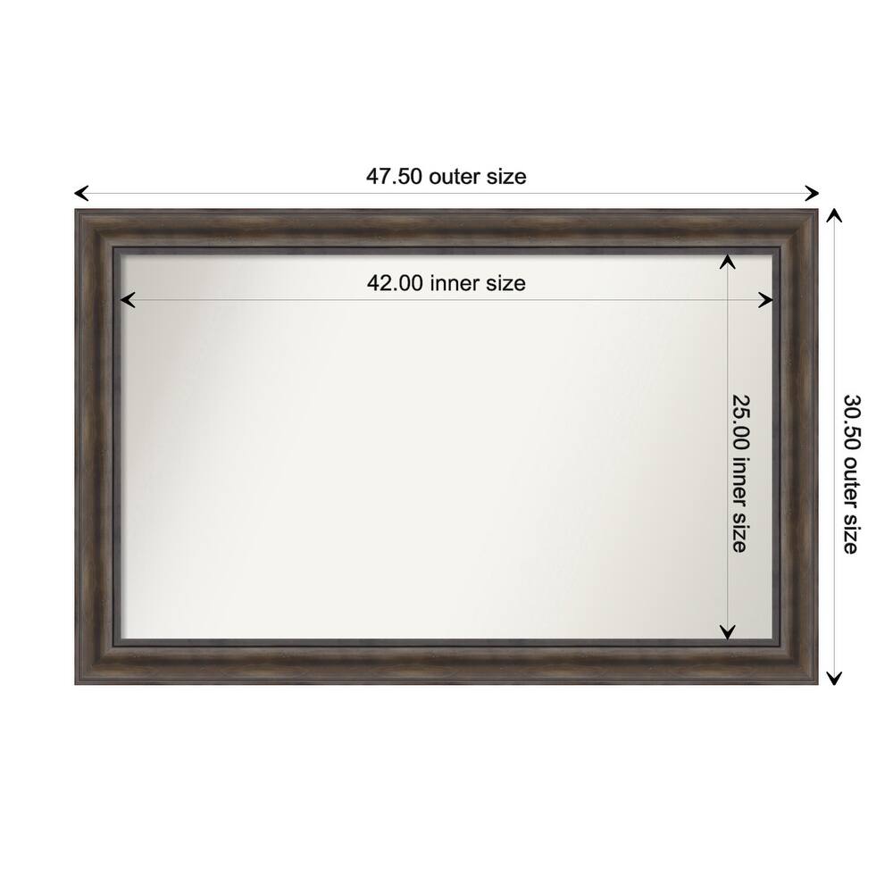 Rustic Pine Brown Framed Non-Beveled Custom Wall Mirror, Bathroom Vanity Mirror
