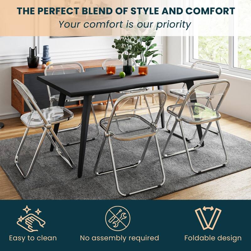 Lawrence Modern Clear Acrylic Transparent Folding Chair with Chrome Steel Frame for Condos and Apartments Set of 4 - 30"