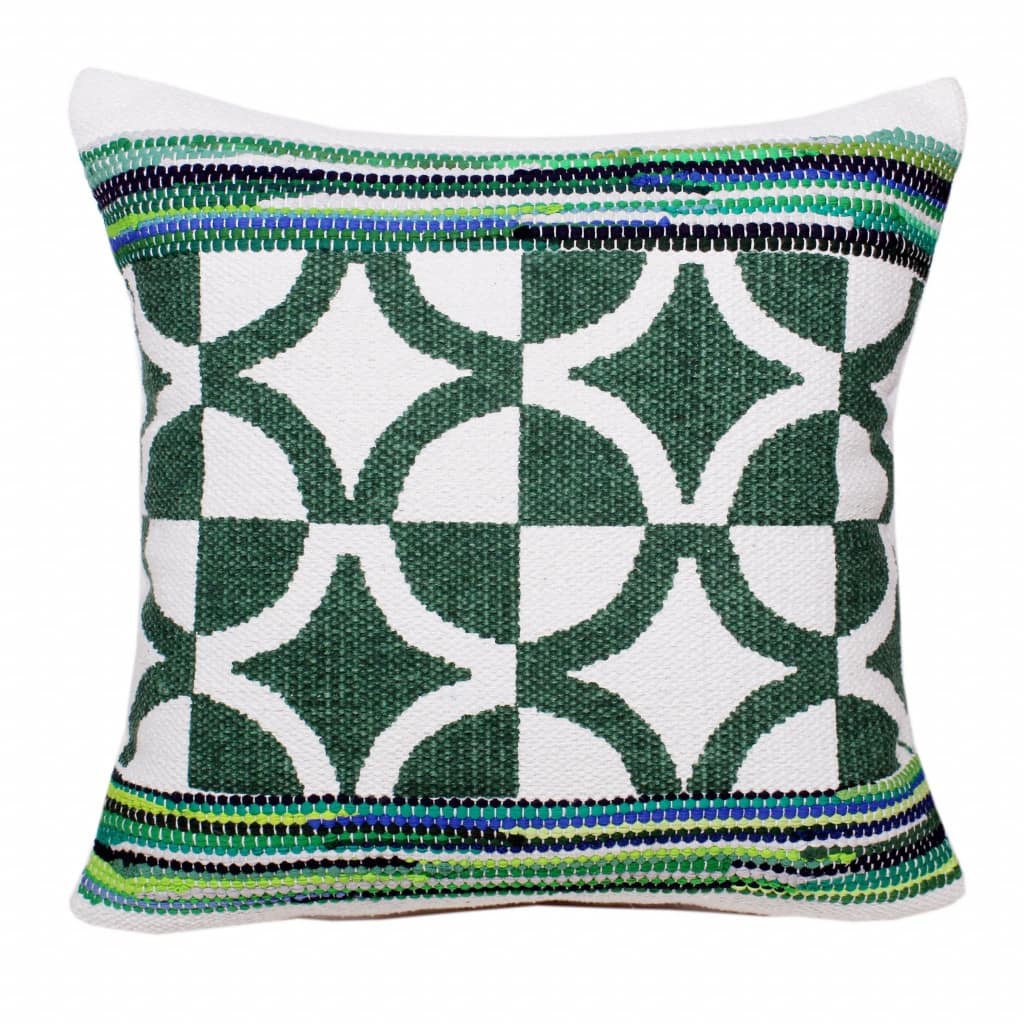 HomeRoots 20" X 20" Green White And Blue 100% Cotton Geometric Zippered Pillow