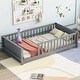 preview thumbnail 34 of 66, Twin Size Floor Bed Frame for Kids Bed with Fence Guardrails Endbed Storage Splint Platform Bed - Available with or without Door Grey No Door - Twin