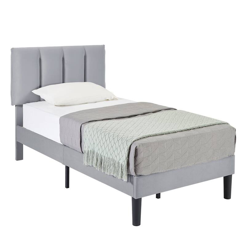 VECELO Tufted Upholstered Platform Bed Frame with Adjustable Height Headboard Twin/Full/Queen Size Beds