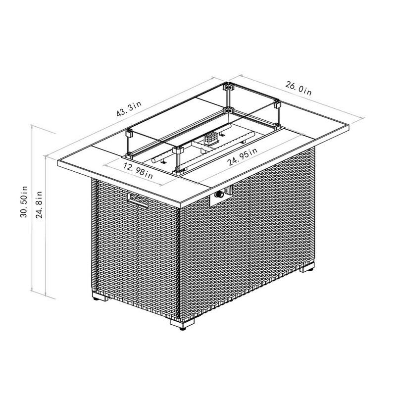 44" Propane Gas Fire Pit Table, 50000 BTU Rectangular Fire Pit, Tile Tabletop with Beautiful Wicker Base