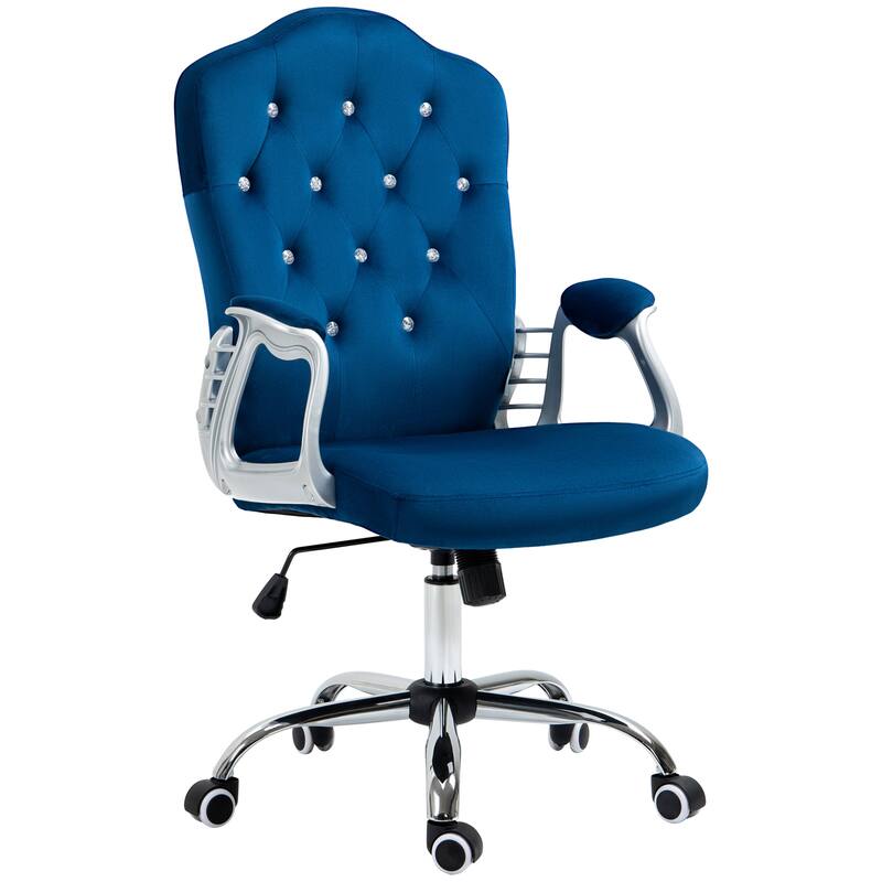 Stylish Button Tufted Desk Chair Visitor Chair with Swivel Wheels, Blue Computer Chair Vanity Chair Gaming Chair