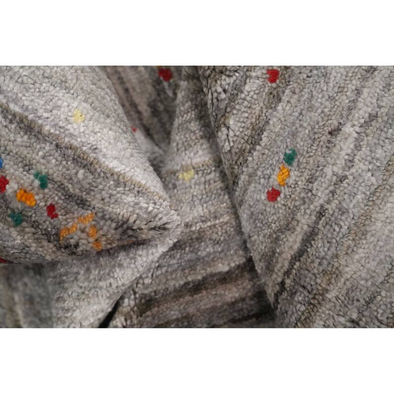 Hand Knotted Oriental Viscose Silk Carpet Tribal Animal Pictorial Greys & Charcoal Gabbeh Area Rug - 11' 8'' X 4' 10''