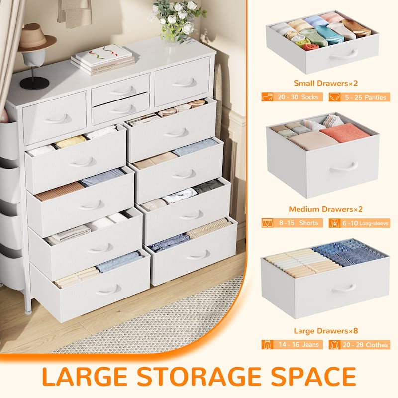 12 Drawer Dresser Fabric Tall Dressers for Bedroom Chest of Drawers