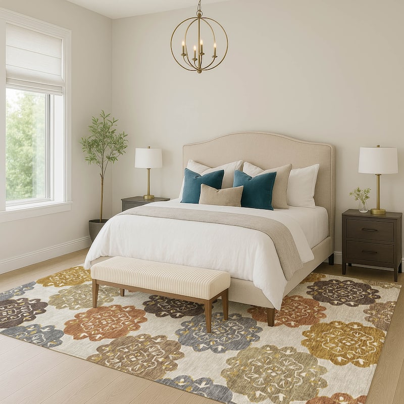 Machine Washable Indoor/ Outdoor Global Motif Chantille Rug