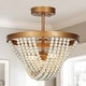 preview thumbnail 2 of 8, Coasa Mid-Century Modern Gold Chandelier Boho 2-light Semi-flush Mount Lights with Wooden Beads - D14'' x H14''
