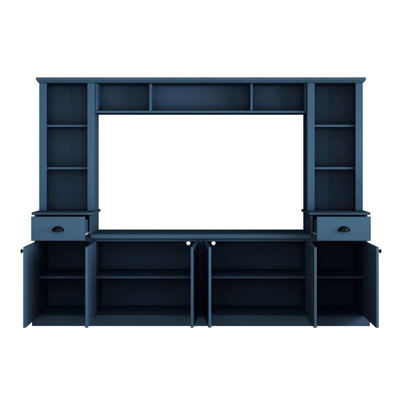 Modern Entertainment Wall Unit with Bridge, TV Stand for Up to 75" TVs, Large Media Console with Adjustable Shelves