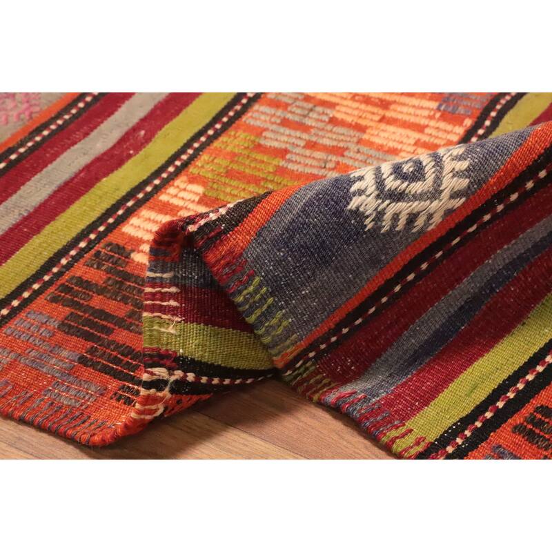 Hand Woven Oriental 100% Wool Carpet Southwestern Tribal Multi-Colored Kilim Area Rug - 10' 2'' X 5' 6''