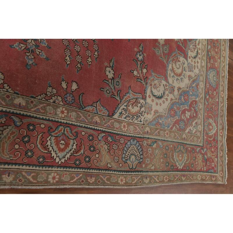 Hand Knotted Oriental 100% Wool Carpet Traditional Floral Pink Tabriz Area Rug - 12' 10'' X 9' 7''