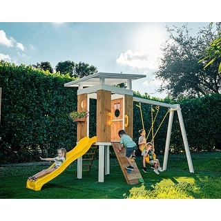 Forest - Modern Backyard Outdoor Swing Set 2 Swings And Trapeze Bar - Natural