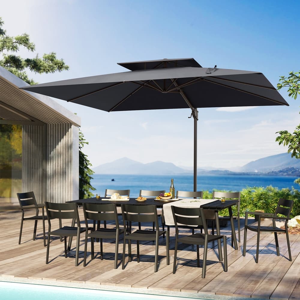 9 x 12 ft Double Top Patio Cantilever Umbrella with No Base, 360-degree Rotation