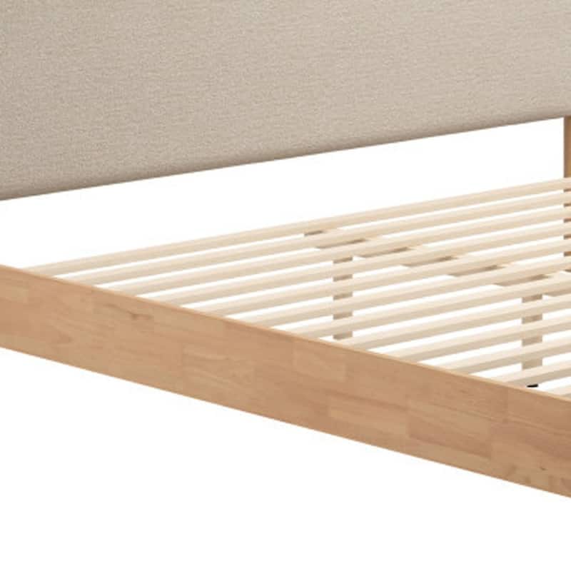 HomeRoots Natural and Beige Wood And Upholstery King Bed Frame