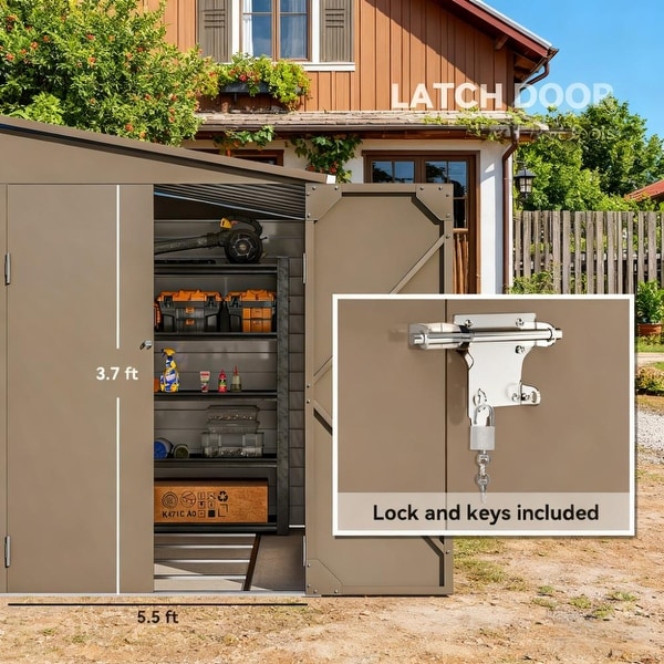 GDFStudio - Outdoor Lean-To Metal Storage Shed with Lockable Doors