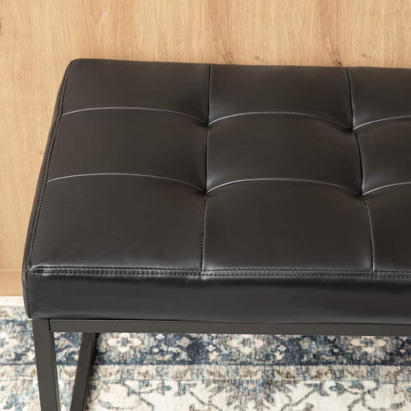 Glitzhome 45"W Modern Black Tufted Upholstered Bench with Metal Frame Legs - 45"W x 19"H x 17.5"D