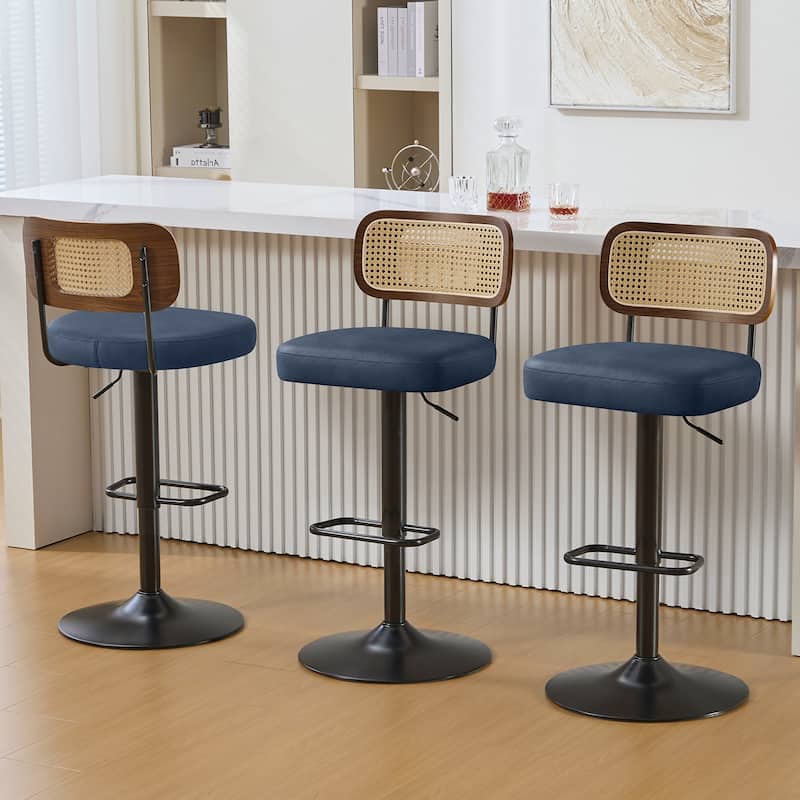 Adjustable Height Swivel Bar Stools with Back and Footrest - 17.7"W x 15.75"D x 35"-42.9"H