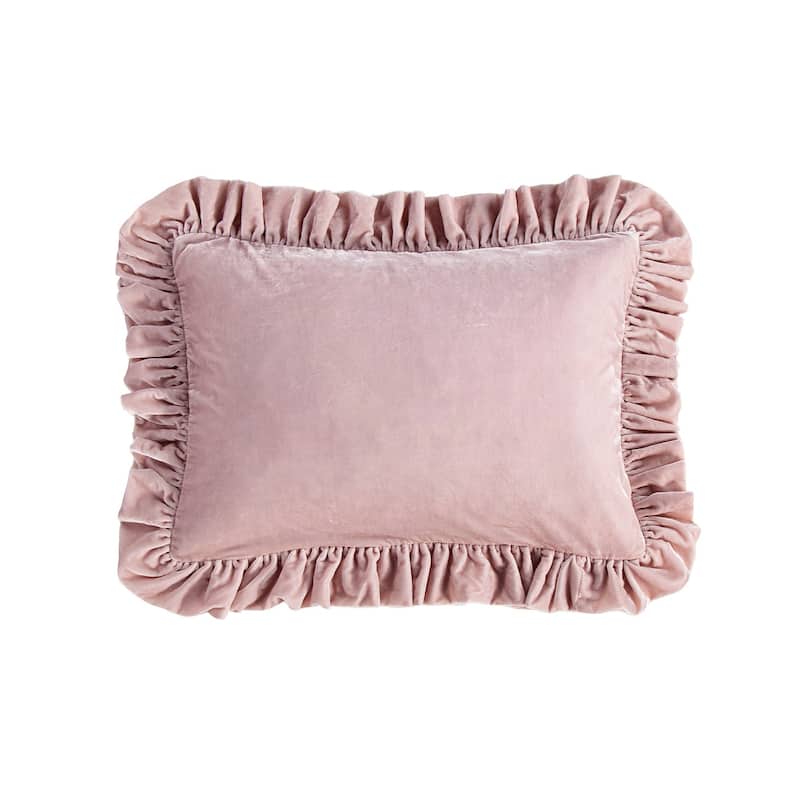 HiEnd Accents Stella Faux Silk Velvet Romantic Western Ruffled Oblong Pillow, 16"x21" - Lilac