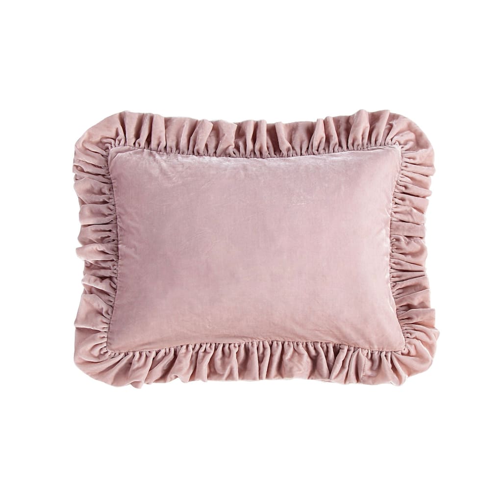 HiEnd Accents Stella Faux Silk Velvet Romantic Western Ruffled Oblong Pillow, 16"x21"