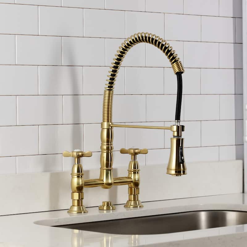 Kingston Brass Essex Double-Handle Wall-Mount Pre-Rinse Bridge Kitchen Faucet