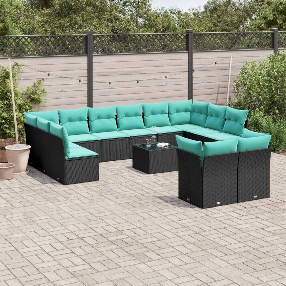 vidaXL Patio Sofa Set with Cushions Outdoor Conversation Furniture Poly Rattan - 21.7" x 24.4" x 27.2"